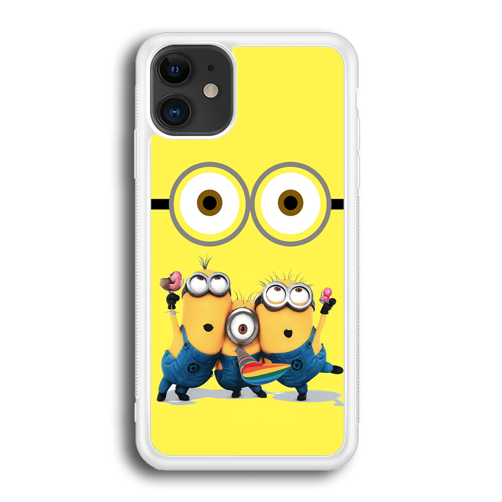 Eyes and Three Minions iPhone 12 Case-Phone Case-Rubber White (2D Case)-Altracase