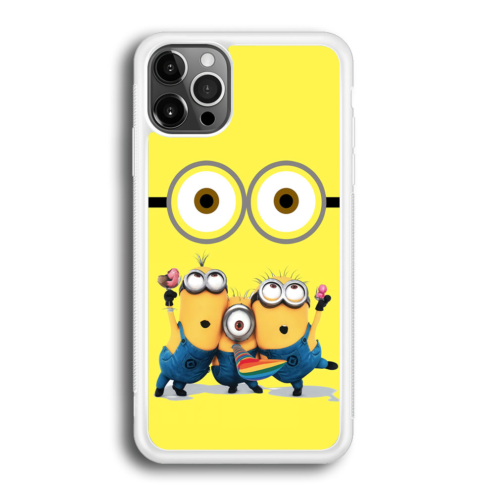 Eyes and Three Minions iPhone 12 Pro Max Case-Phone Case-Rubber White (2D Case)-Altracase