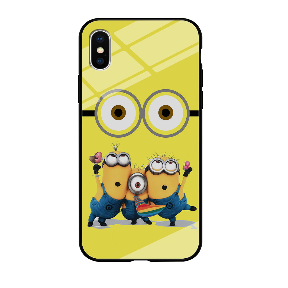 Eyes and Three Minions iPhone Xs Case-Phone Case-Tempered Glass Case-Altracase