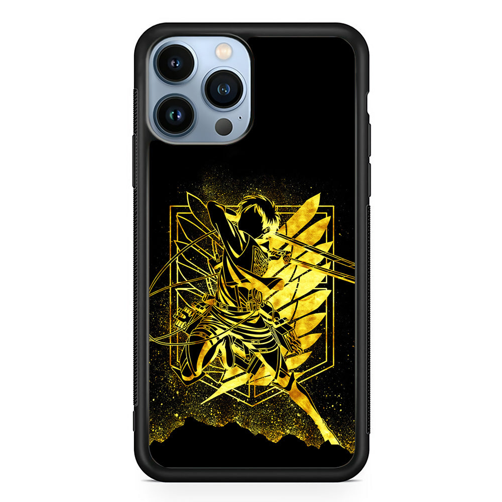 Golden Eren Attack On Titan iPhone 15 Pro Max Case-Phone Case-Rubber Black (2D Case)-Altracase