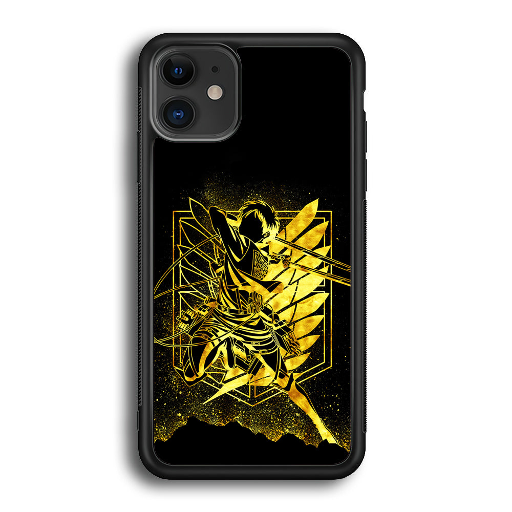 Golden Eren Attack On Titan iPhone 12 Case-Phone Case-Rubber Black (2D Case)-Altracase