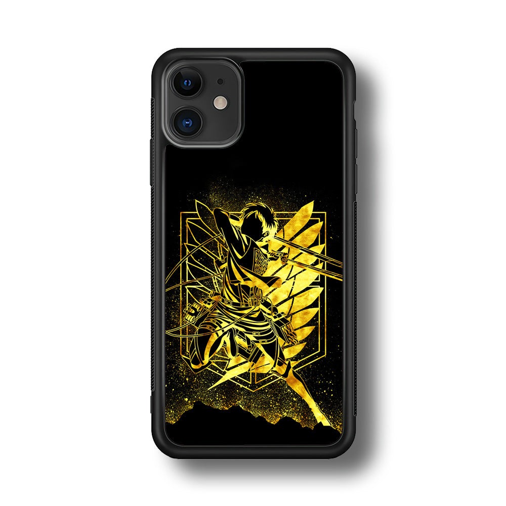 Golden Eren Attack On Titan iPhone 11 Case-Phone Case-Rubber Black (2D Case)-Altracase