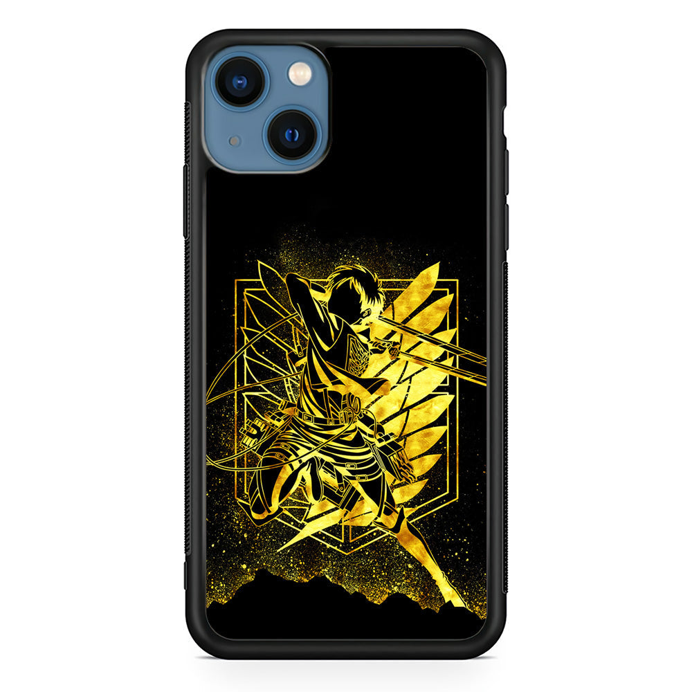 Golden Eren Attack On Titan iPhone 13 Case-Phone Case-Rubber Black (2D Case)-Altracase