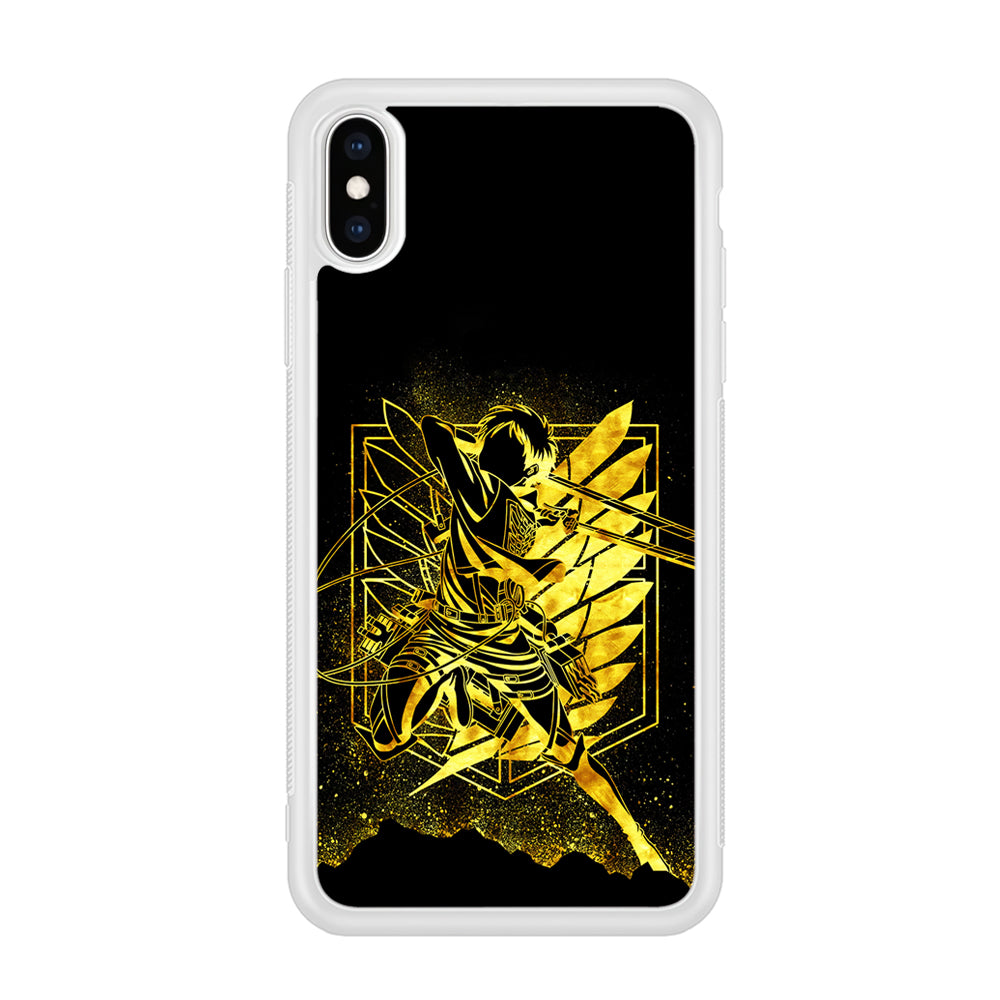 Golden Eren Attack On Titan iPhone Xs Case-Phone Case-Rubber White (2D Case)-Altracase