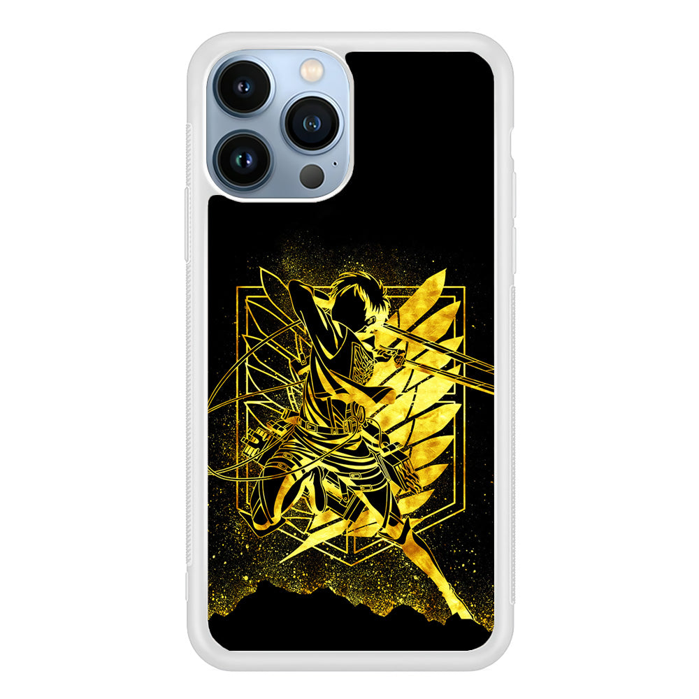 Golden Eren Attack On Titan iPhone 15 Pro Max Case-Phone Case-Rubber White (2D Case)-Altracase