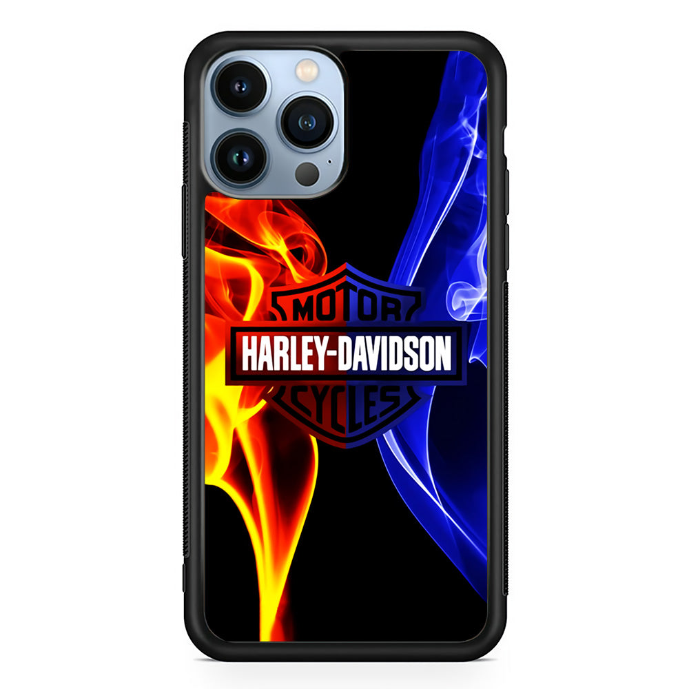 Harley Blue Red Fire iPhone 15 Pro Case-Phone Case-Rubber Black (2D Case)-Altracase