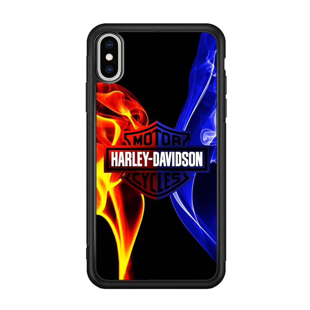 Harley Blue Red Fire iPhone Xs Case-Phone Case-Rubber Black (2D Case)-Altracase