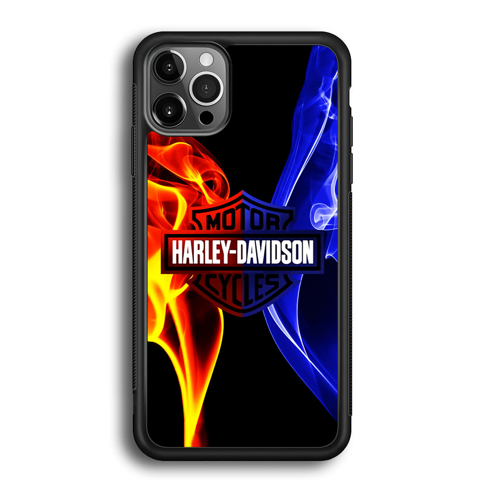 Harley Blue Red Fire iPhone 12 Pro Max Case-Phone Case-Rubber Black (2D Case)-Altracase