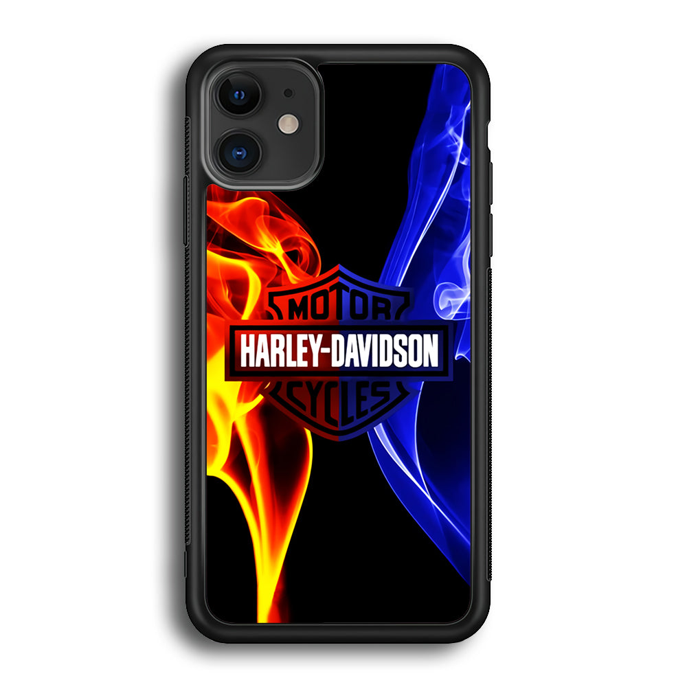 Harley Blue Red Fire iPhone 12 Case-Phone Case-Rubber Black (2D Case)-Altracase