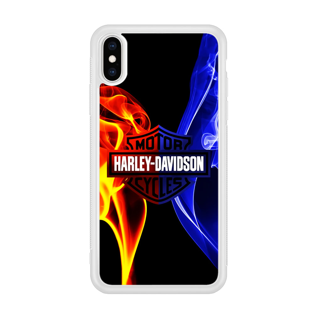 Harley Blue Red Fire iPhone Xs Case-Phone Case-Rubber White (2D Case)-Altracase