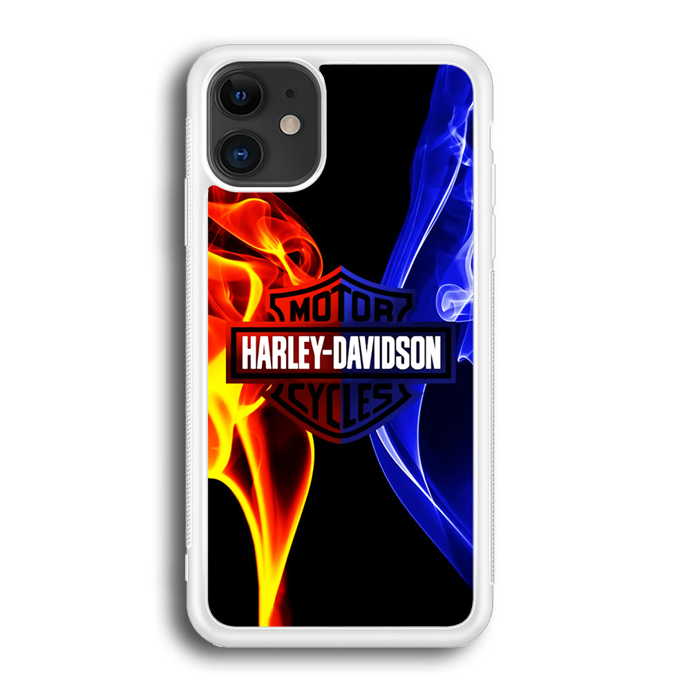 Harley Blue Red Fire iPhone 12 Case-Phone Case-Rubber White (2D Case)-Altracase
