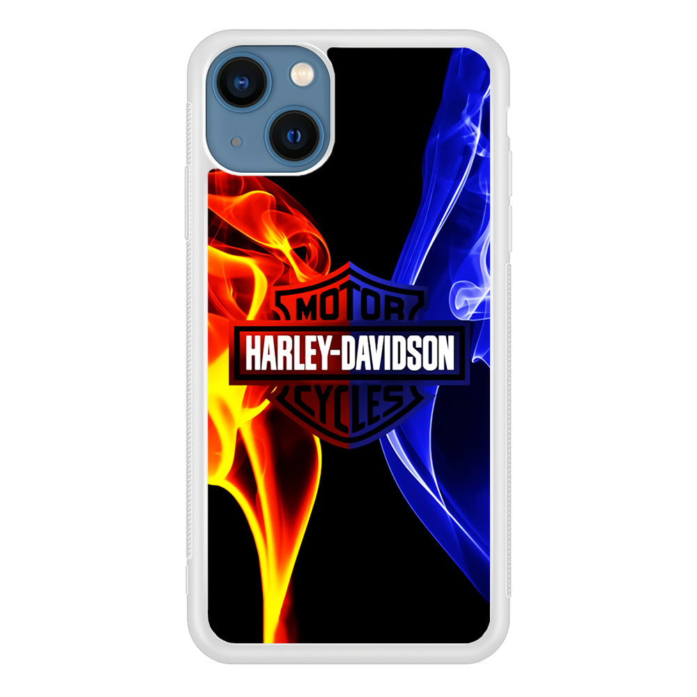 Harley Blue Red Fire iPhone 15 Case-Phone Case-Rubber White (2D Case)-Altracase