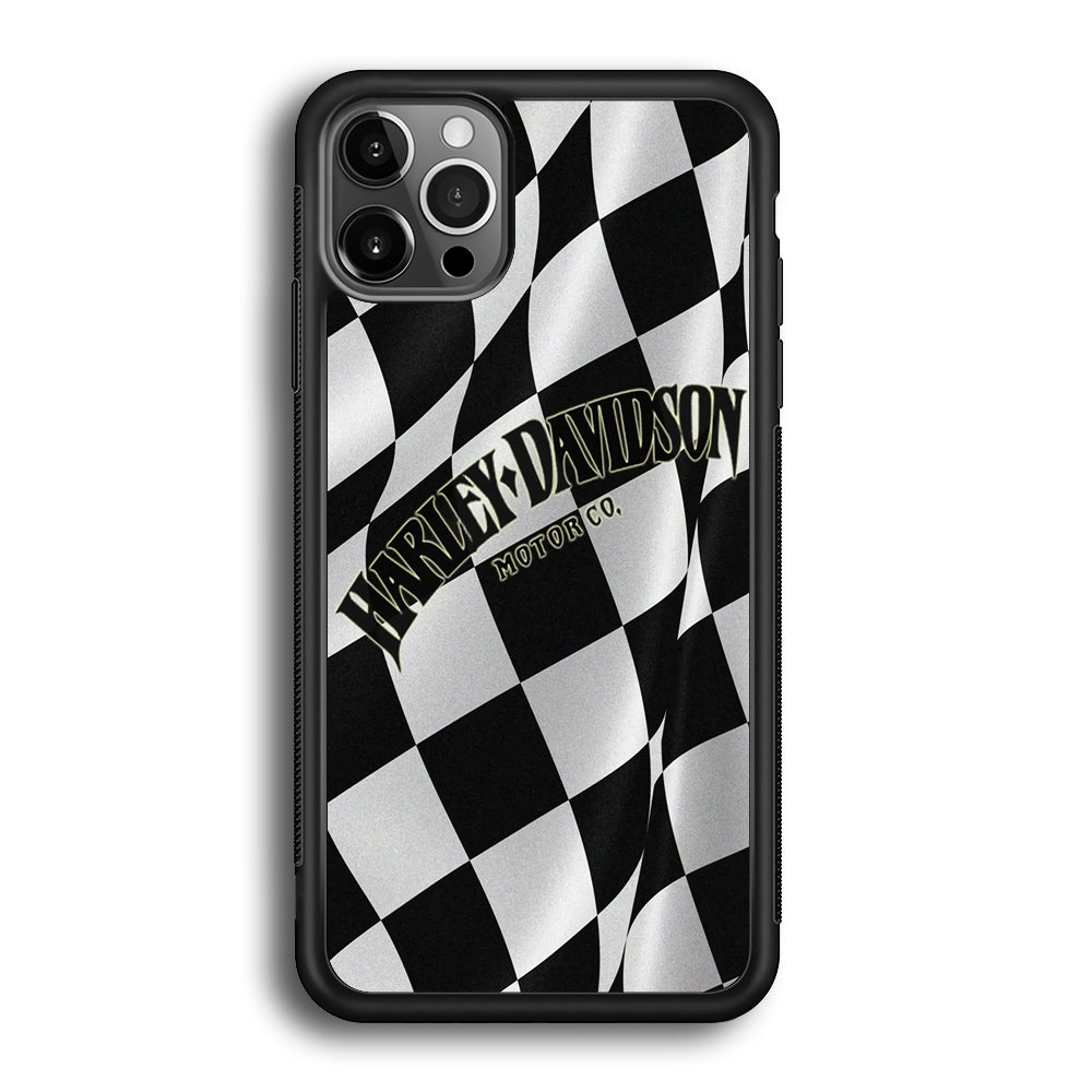 Harley Davidson Black White Flag iPhone 12 Pro Case-Mobile Phone Case-Rubber Black (2D Case)-Altracase
