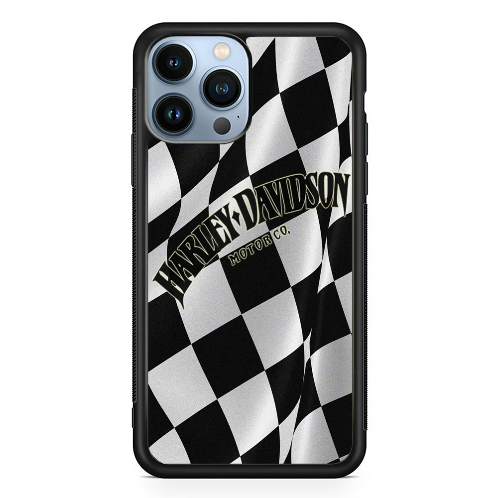 Harley Davidson Black White Flag iPhone 15 Pro Max Case-Mobile Phone Case-Rubber Black (2D Case)-Altracase