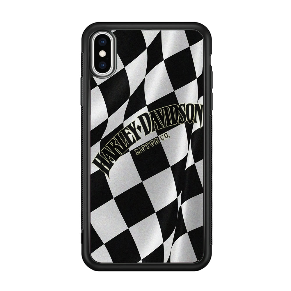 Harley Davidson Black White Flag iPhone Xs Case-Mobile Phone Case-Rubber Black (2D Case)-Altracase