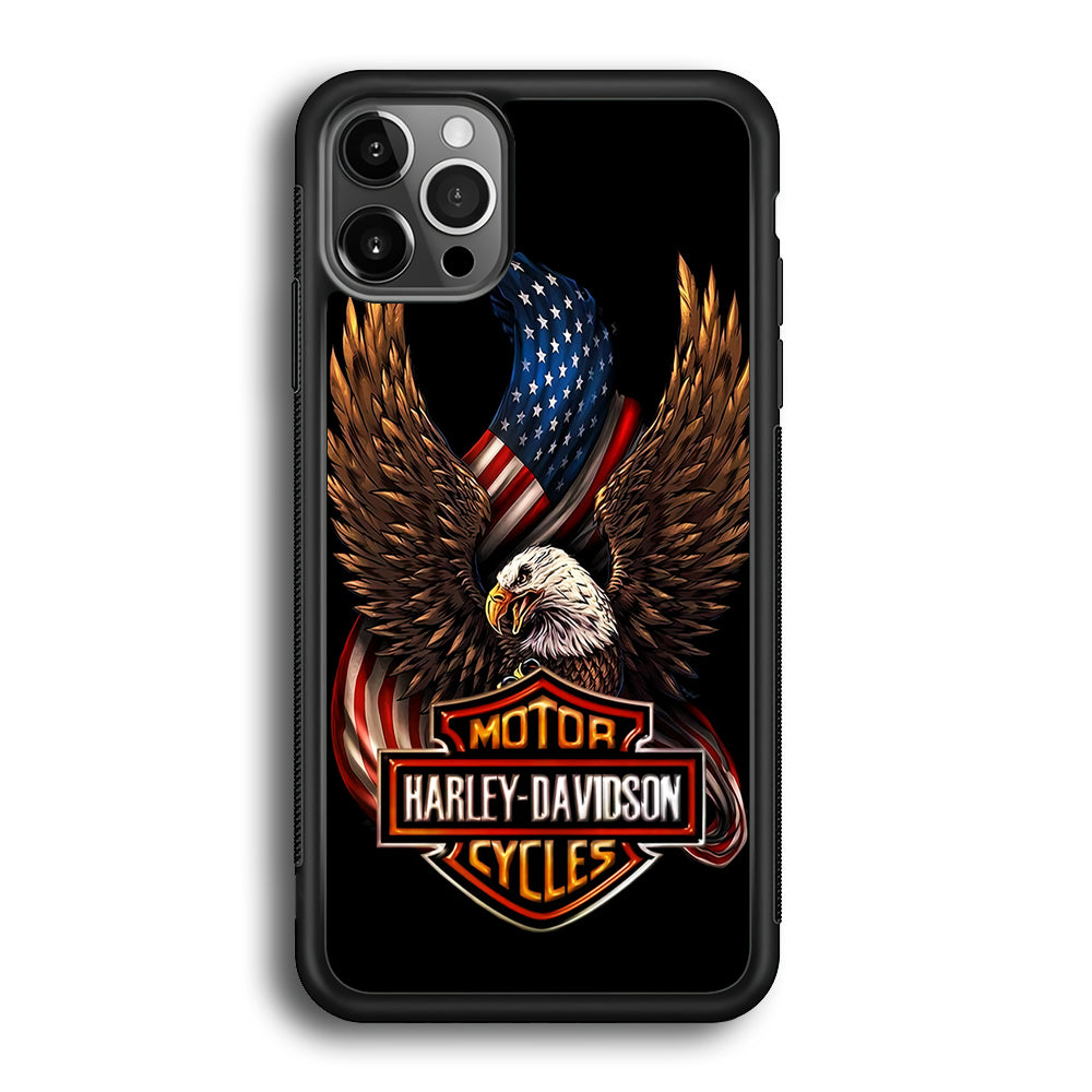 Harley Davidson Eagle US iPhone 12 Pro Max Case-Mobile Phone Case-Rubber Black (2D Case)-Altracase