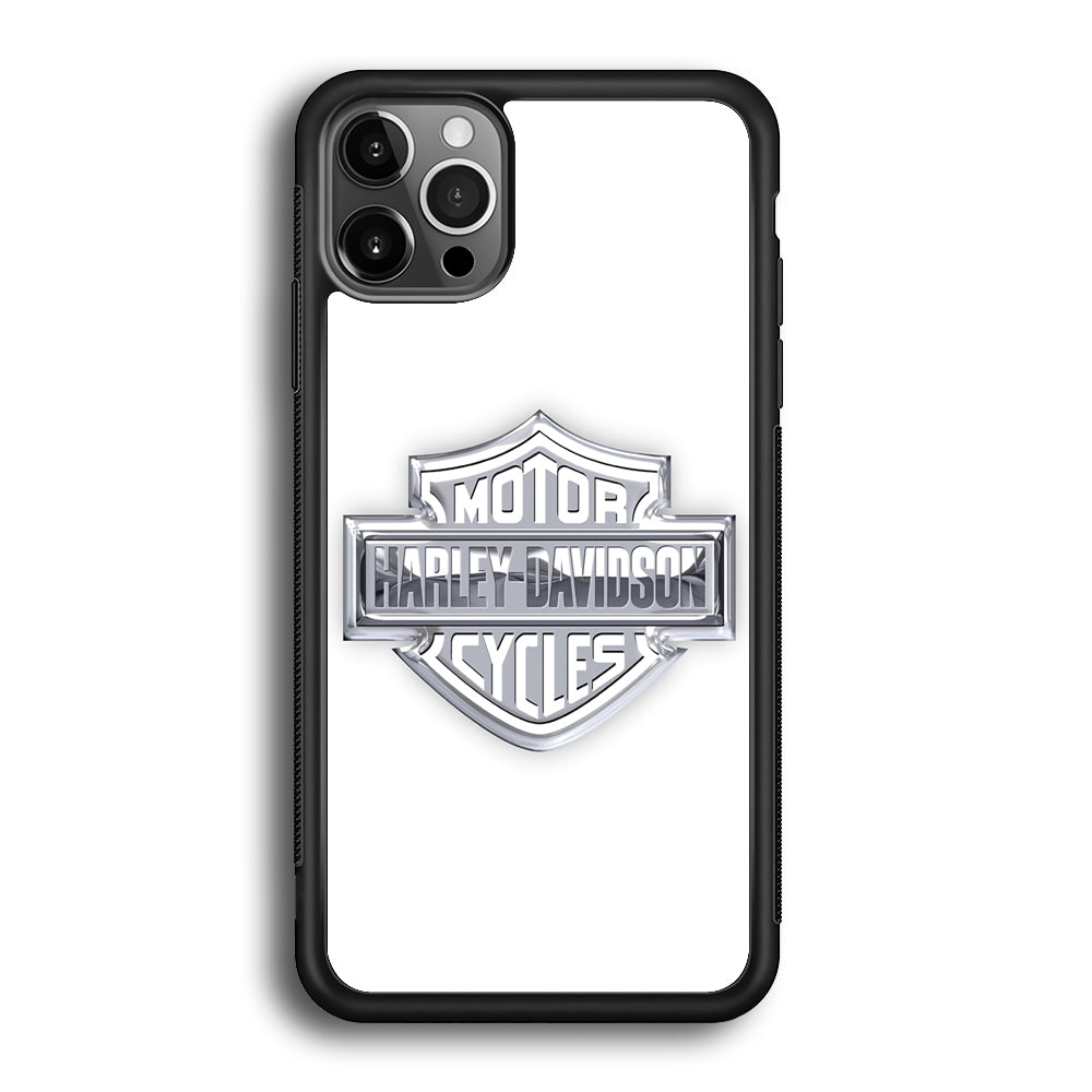Harley Davidson Logo Silver iPhone 12 Pro Case-Mobile Phone Case-Rubber Black (2D Case)-Altracase