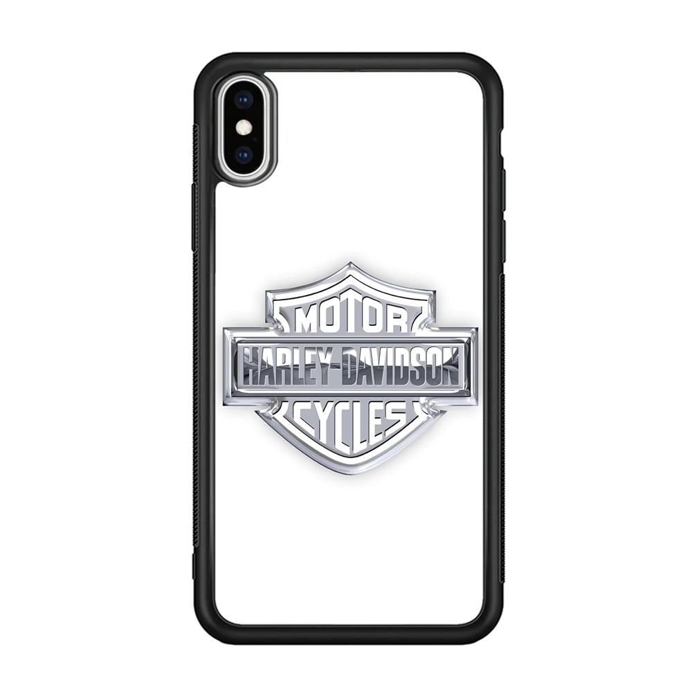 Harley Davidson Logo Silver iPhone Xs Case-Mobile Phone Case-Rubber Black (2D Case)-Altracase