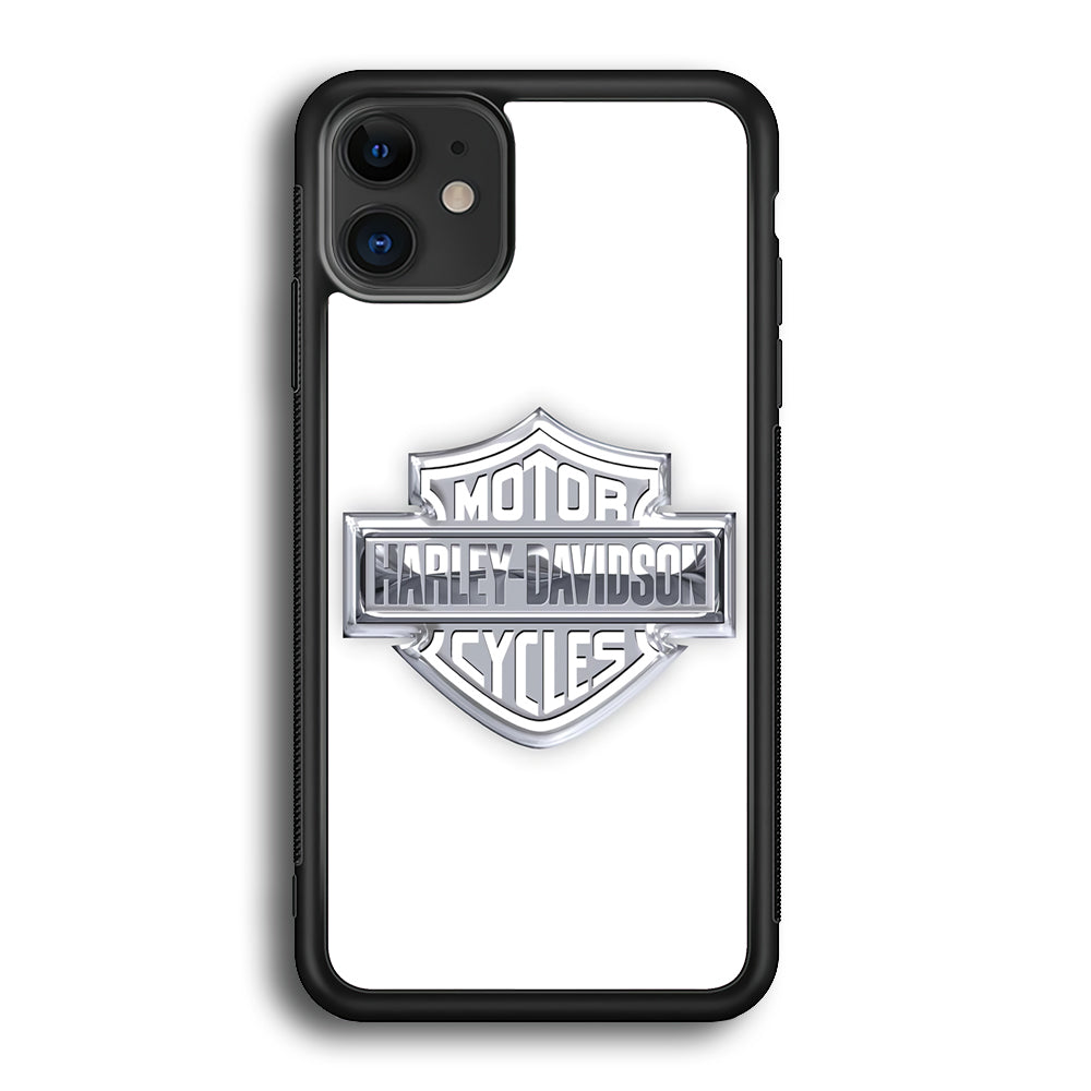Harley Davidson Logo Silver iPhone 12 Case-Mobile Phone Case-Rubber Black (2D Case)-Altracase