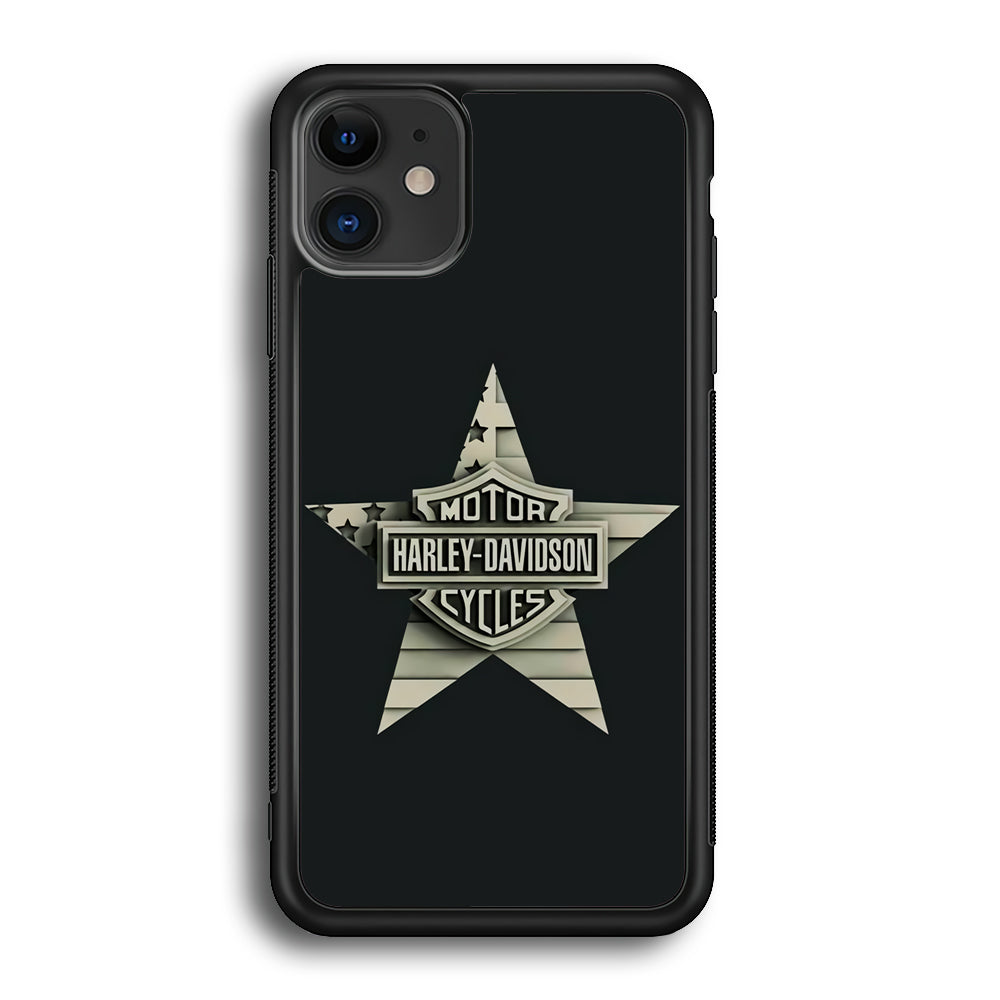 Harley Davidson Star Logo iPhone 12 Case-Mobile Phone Case-Rubber Black (2D Case)-Altracase