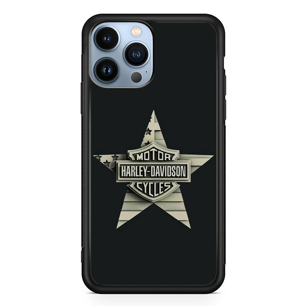 Harley Davidson Star Logo iPhone 15 Pro Max Case-Mobile Phone Case-Rubber Black (2D Case)-Altracase