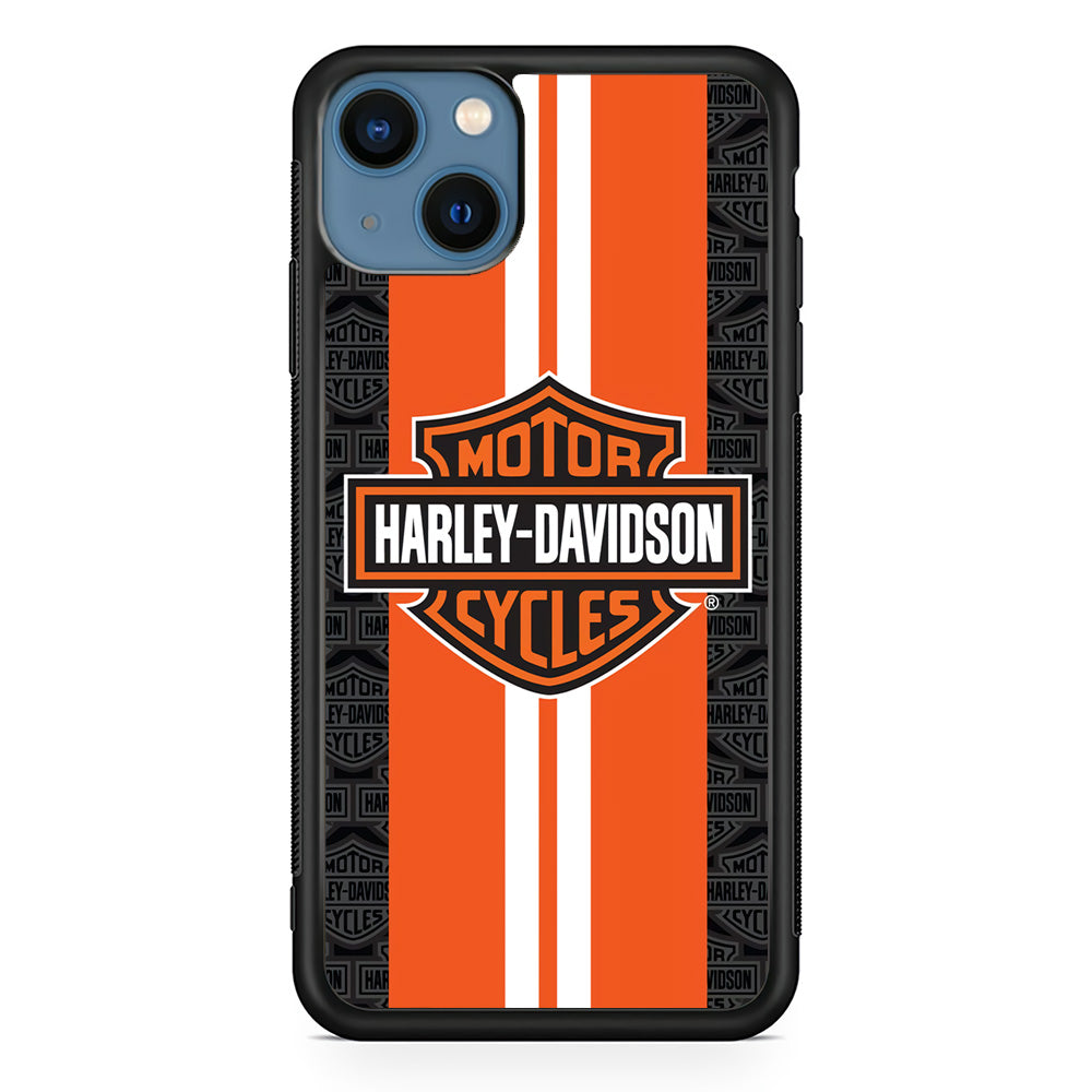 Harley Davidson White Striped Orange iPhone 15 Case-Mobile Phone Case-Rubber Black (2D Case)-Altracase