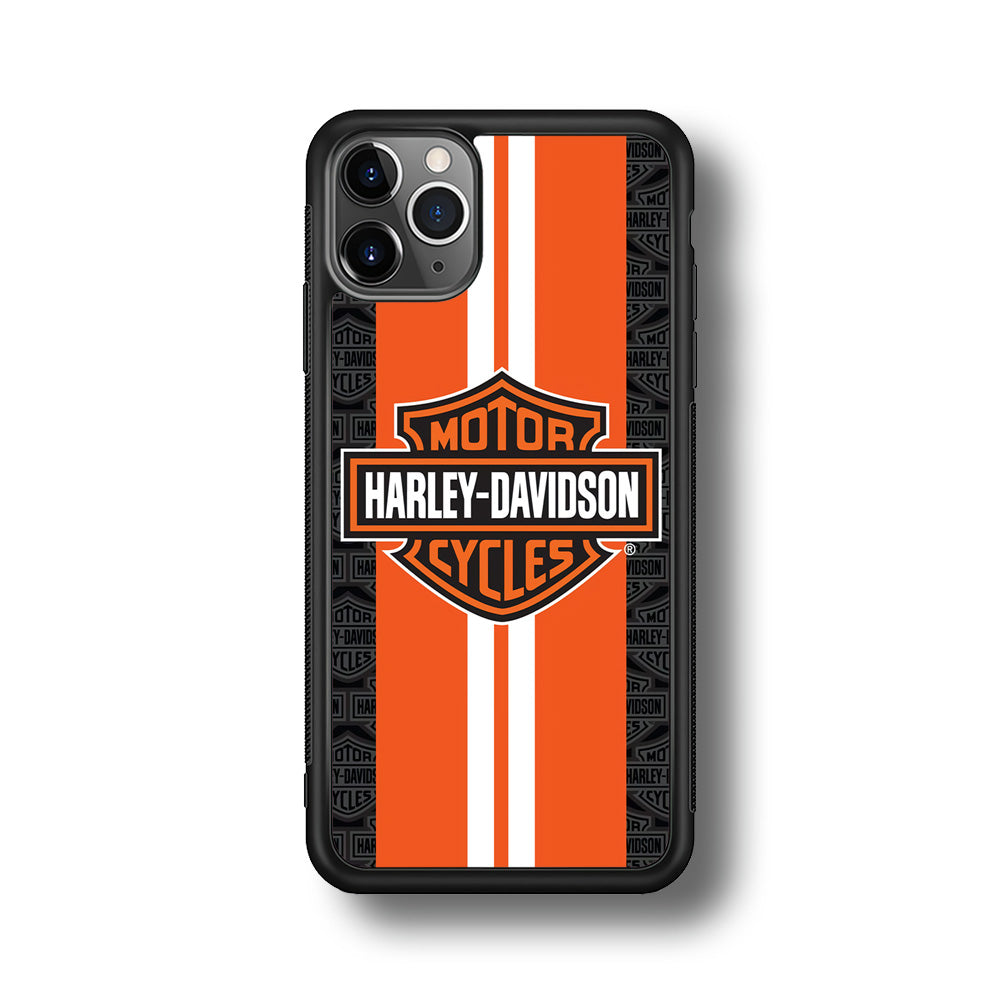 Harley Davidson White Striped Orange iPhone 11 Pro Max Case-Mobile Phone Case-Rubber Black (2D Case)-Altracase