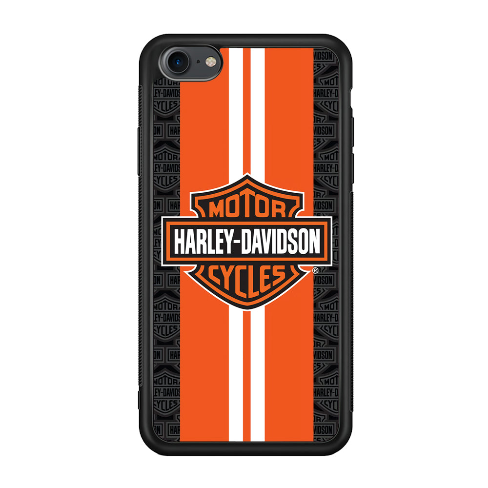 Harley Davidson White Striped Orange iPhone SE 3 2022 Case-Mobile Phone Case-Rubber Black (2D Case)-Altracase