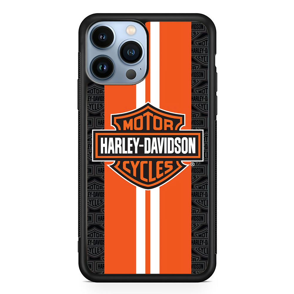 Harley Davidson White Striped Orange iPhone 15 Pro Max Case-Mobile Phone Case-Rubber Black (2D Case)-Altracase