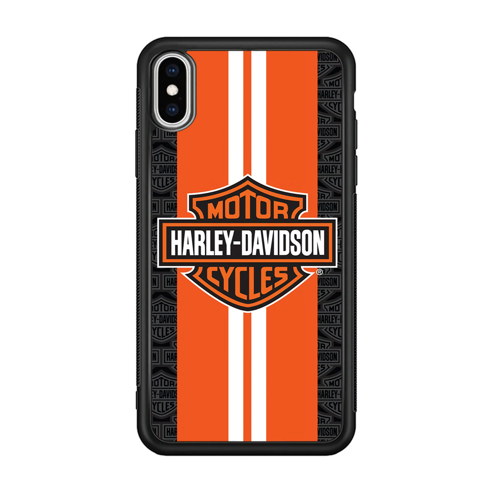 Harley Davidson White Striped Orange iPhone Xs Case-Mobile Phone Case-Rubber Black (2D Case)-Altracase