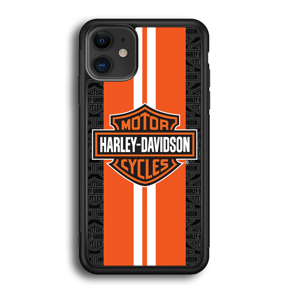 Harley Davidson White Striped Orange iPhone 12 Case-Mobile Phone Case-Rubber Black (2D Case)-Altracase
