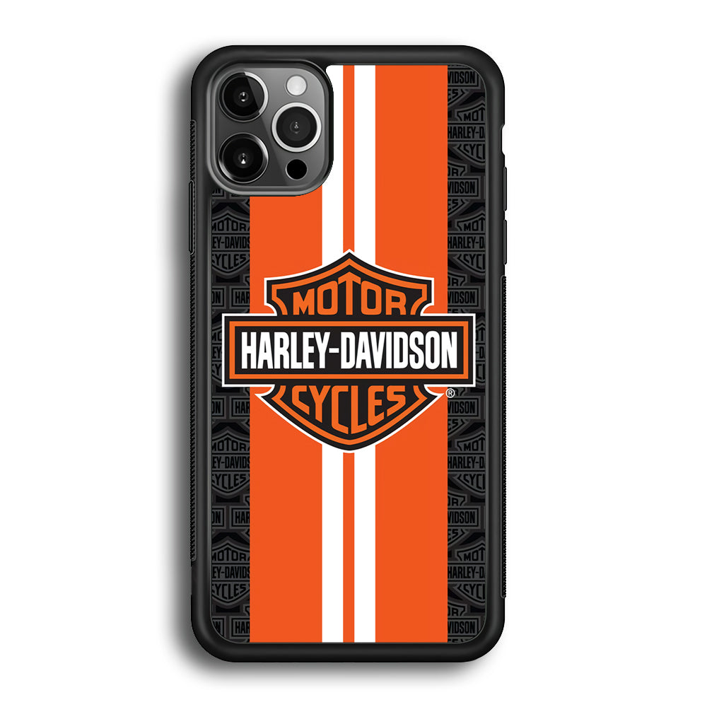 Harley Davidson White Striped Orange iPhone 12 Pro Max Case-Mobile Phone Case-Rubber Black (2D Case)-Altracase
