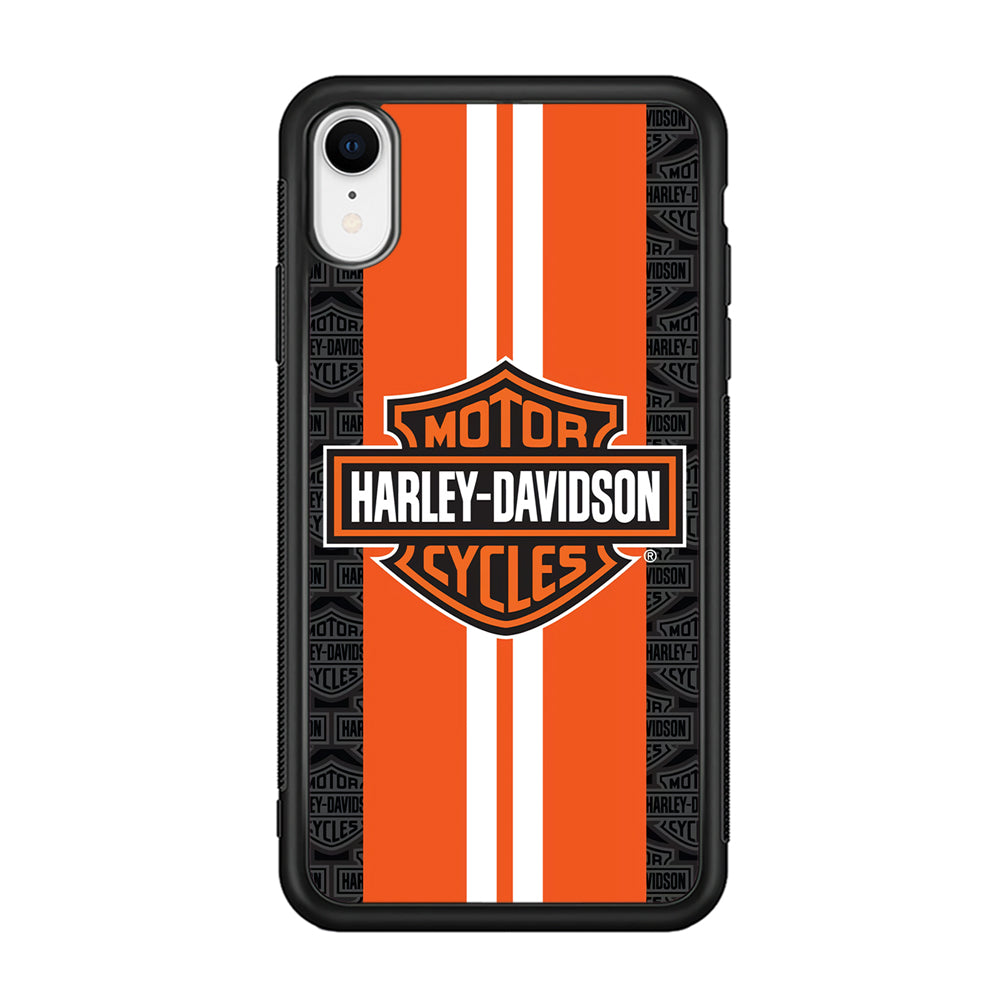 Harley Davidson White Striped Orange iPhone XR Case-Mobile Phone Case-Rubber Black (2D Case)-Altracase