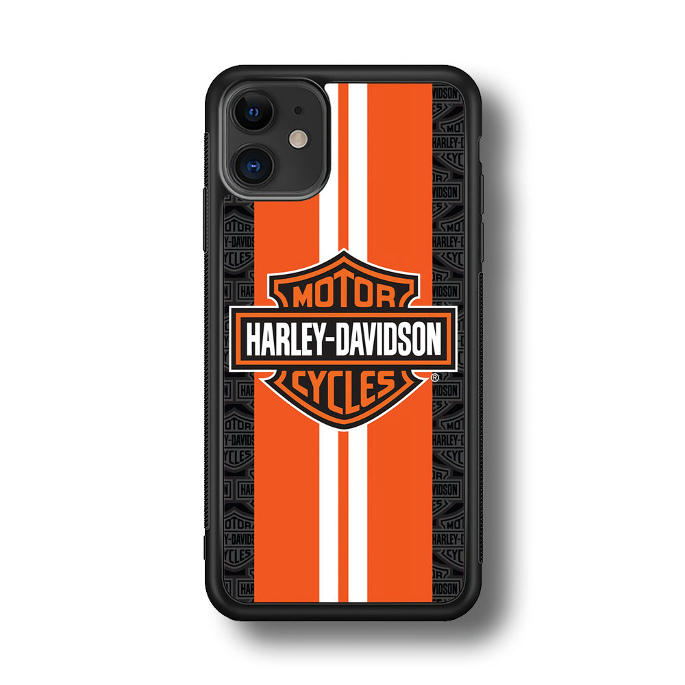 Harley Davidson White Striped Orange iPhone 11 Case-Mobile Phone Case-Rubber Black (2D Case)-Altracase