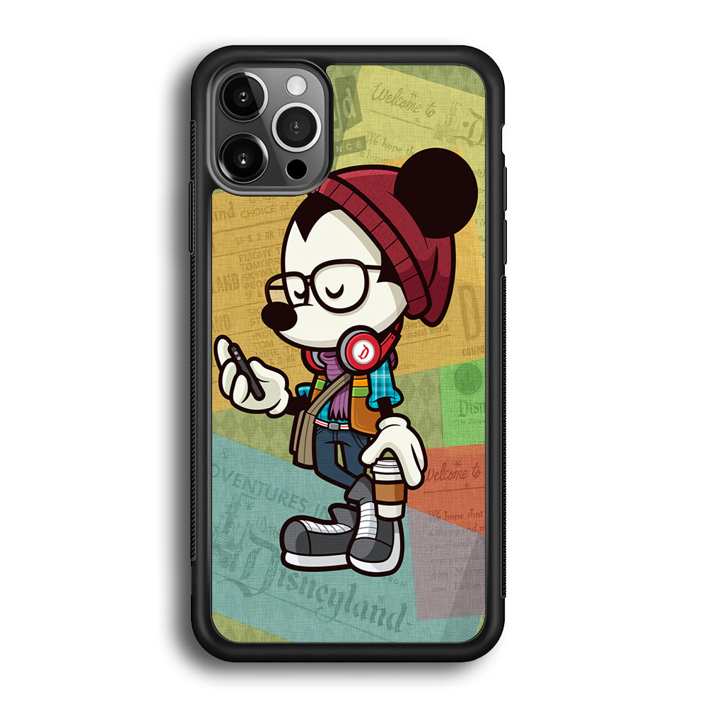 Mickey Mouse Hipster Style iPhone 12 Pro Max Case-Phone Case-Rubber Black (2D Case)-Altracase