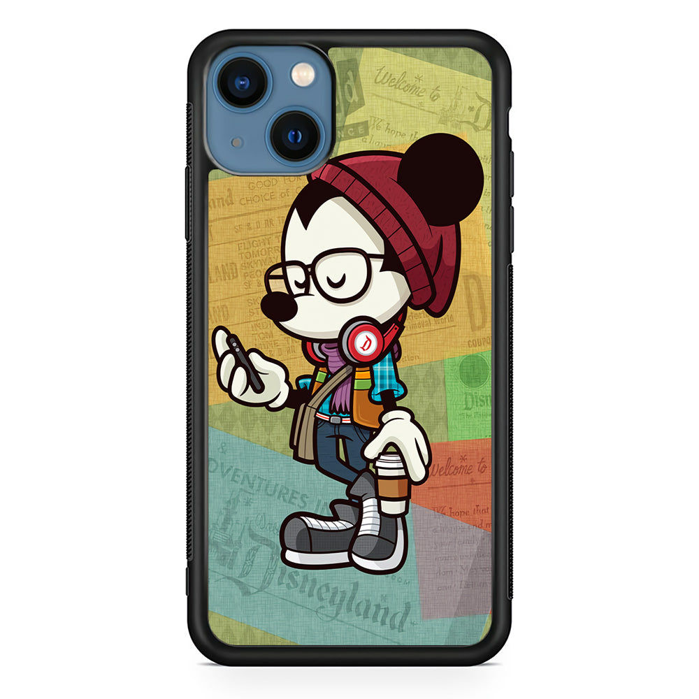 Mickey Mouse Hipster Style iPhone 13 Mini Case-Phone Case-Rubber Black (2D Case)-Altracase