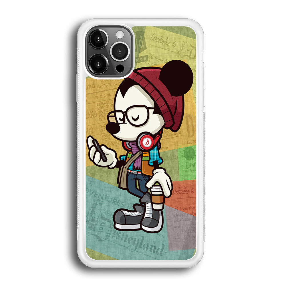 Mickey Mouse Hipster Style iPhone 12 Pro Max Case-Phone Case-Rubber White (2D Case)-Altracase