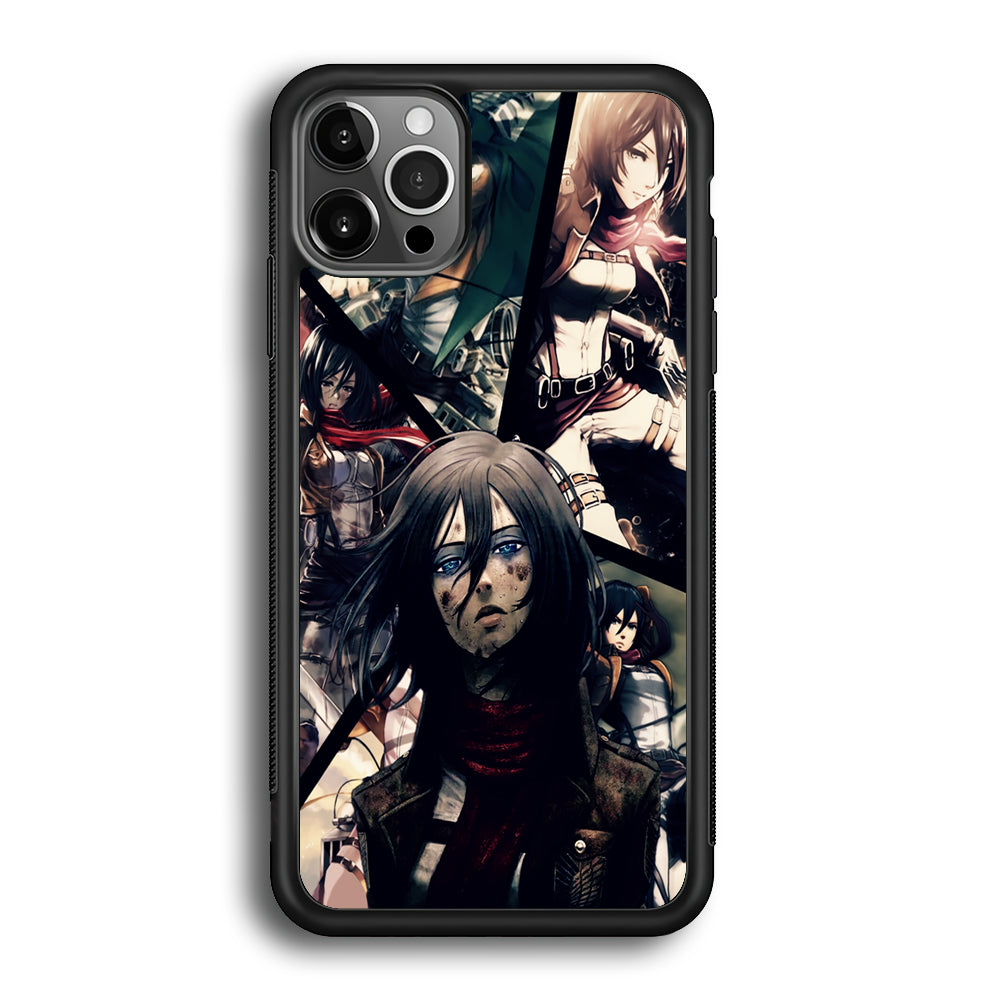 Mikasa Ackerman Collage iPhone 12 Pro Max Case-Phone Case-Rubber Black (2D Case)-Altracase
