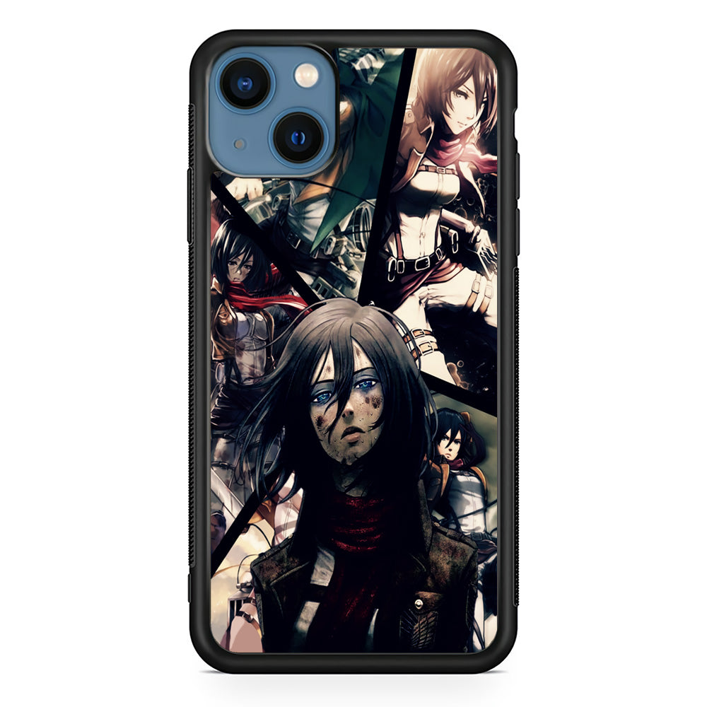 Mikasa Ackerman Collage iPhone 13 Mini Case-Phone Case-Rubber Black (2D Case)-Altracase