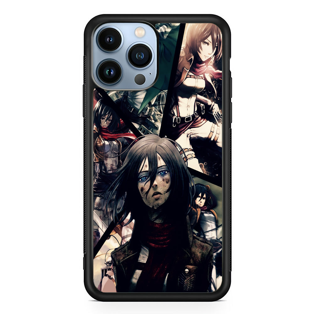 Mikasa Ackerman Collage iPhone 13 Pro Max Case-Phone Case-Rubber Black (2D Case)-Altracase