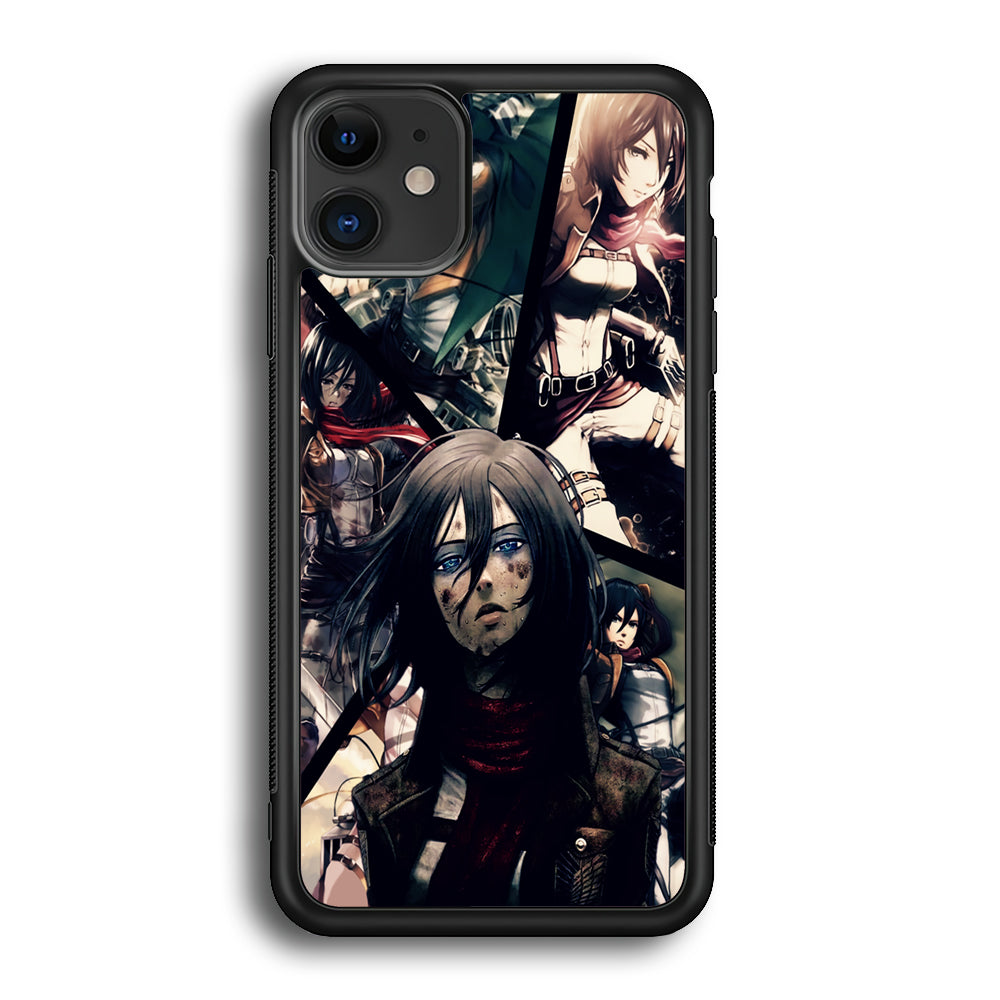 Mikasa Ackerman Collage iPhone 12 Case-Phone Case-Rubber Black (2D Case)-Altracase