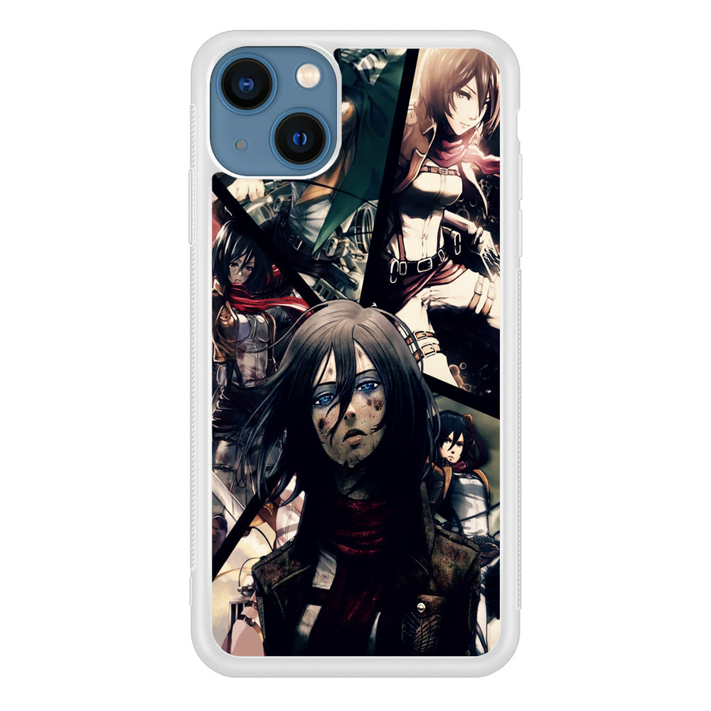 Mikasa Ackerman Collage iPhone 13 Mini Case-Phone Case-Rubber White (2D Case)-Altracase