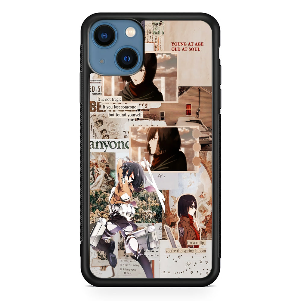 Mikasa Attack On Titan Aesthetic iPhone 13 Mini Case-Phone Case-Rubber Black (2D Case)-Altracase