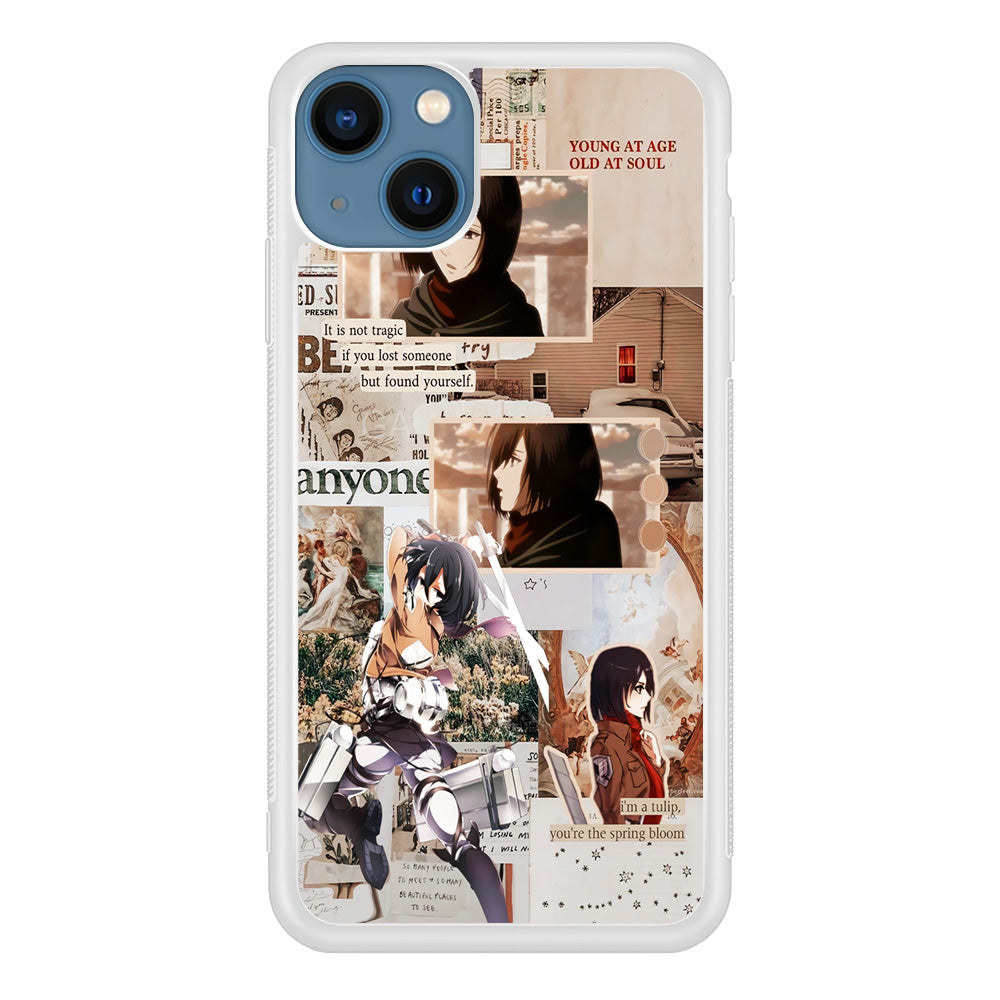 Mikasa Attack On Titan Aesthetic iPhone 13 Mini Case-Phone Case-Rubber White (2D Case)-Altracase
