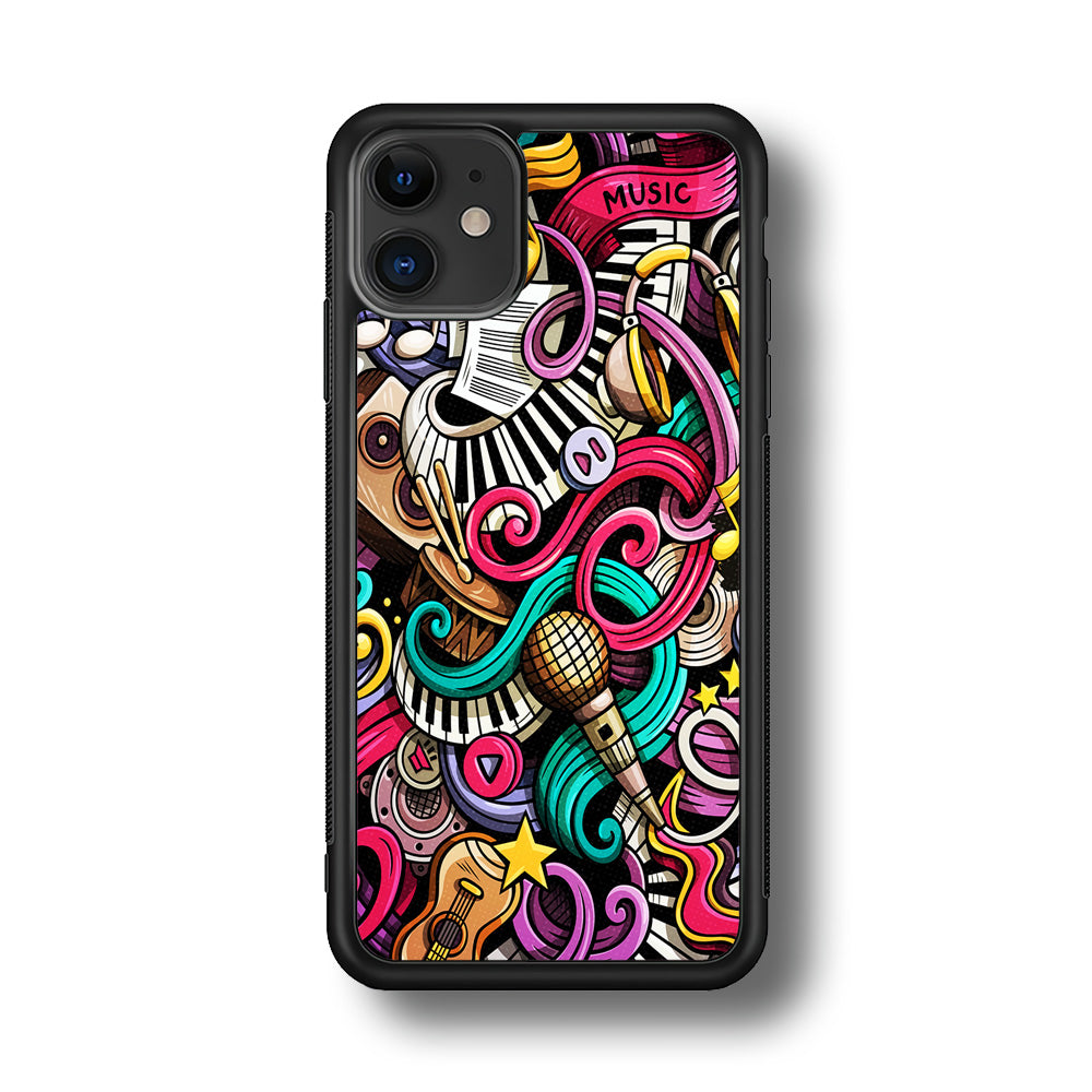 Music Doodle Art iPhone 11 Case-Phone Case-Rubber Black (2D Case)-Altracase