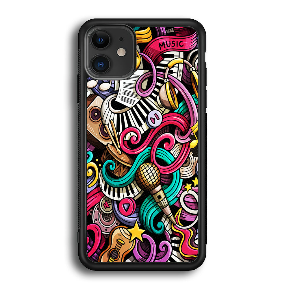 Music Doodle Art iPhone 12 Case-Phone Case-Rubber Black (2D Case)-Altracase