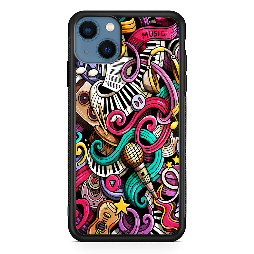 Music Doodle Art iPhone 13 Mini Case-Phone Case-Rubber Black (2D Case)-Altracase