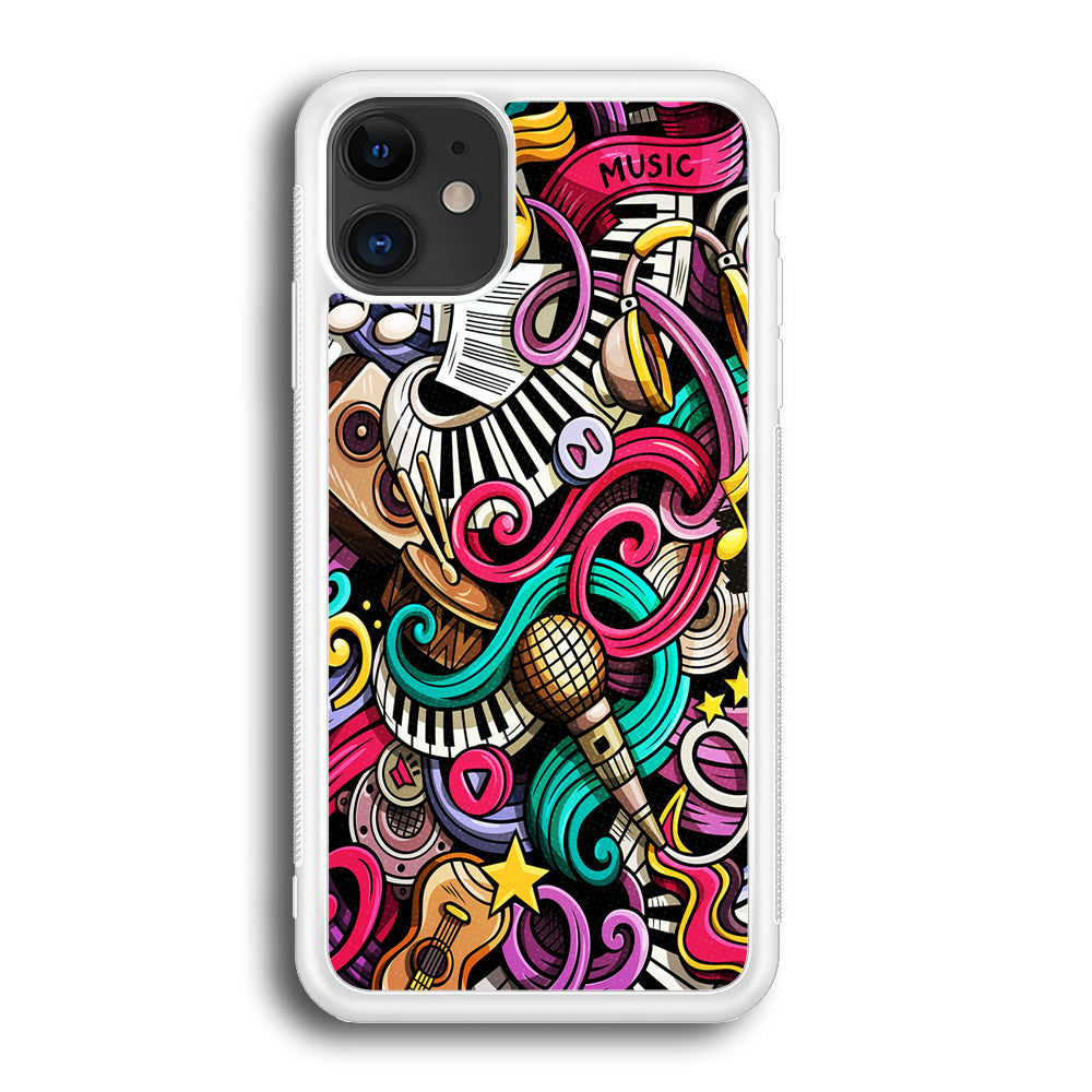 Music Doodle Art iPhone 12 Case-Phone Case-Rubber White (2D Case)-Altracase