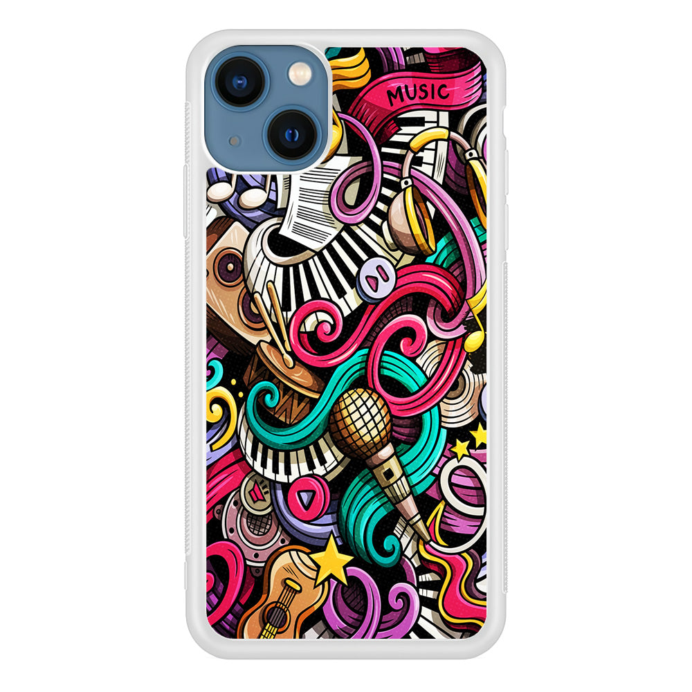 Music Doodle Art iPhone 13 Mini Case-Phone Case-Rubber White (2D Case)-Altracase