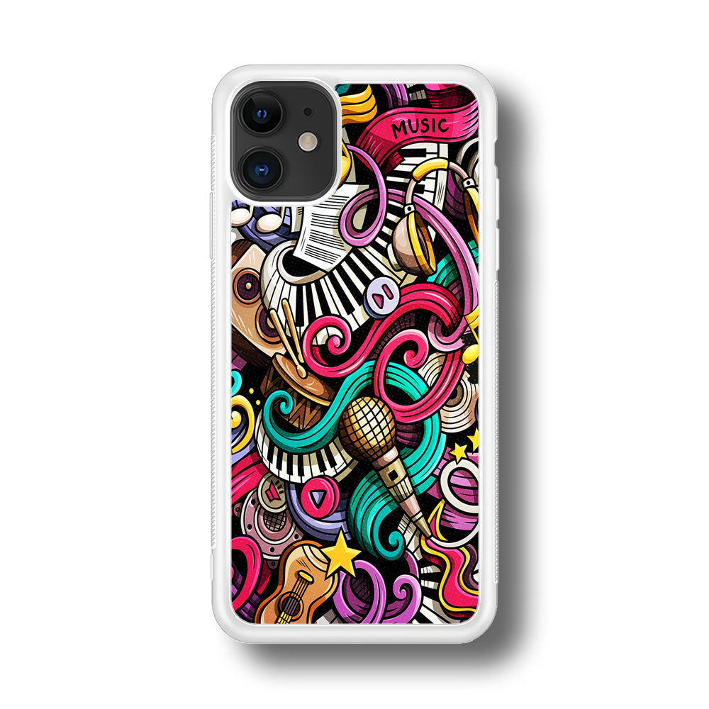 Music Doodle Art iPhone 11 Case-Phone Case-Rubber White (2D Case)-Altracase